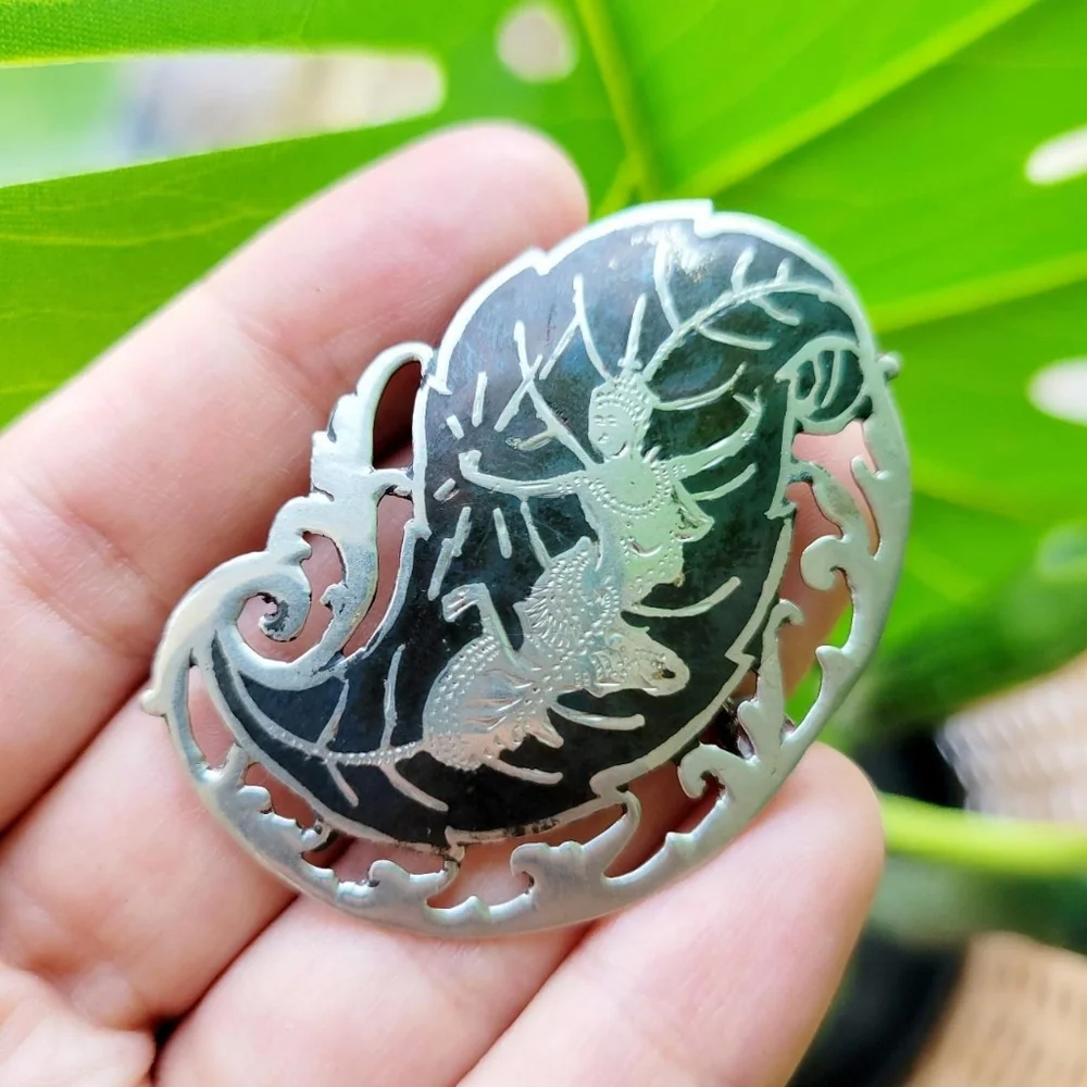 Vintage Old Siam Silver Ornate Lapel Brooch Pin - Picture 5 of 8
